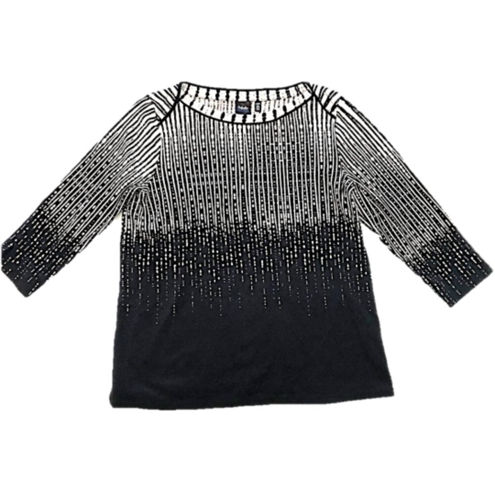 Rafaella Women's Black and White Pattern Blouse, 100% Cotton, Large